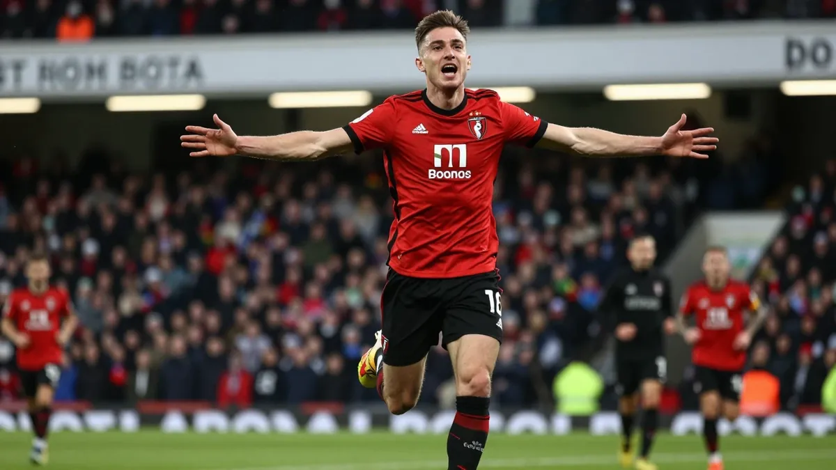 Marcus Tavernier netted Bournemouth's opening goal from a deflected effort at the back post in the Premier League fixture...
